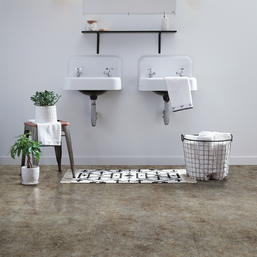 stone look flooring in bathroom