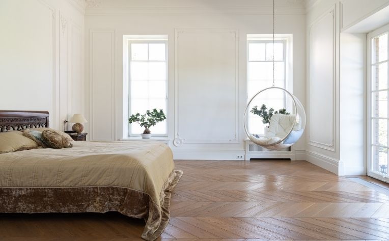 bedroom parquet chevron flooring